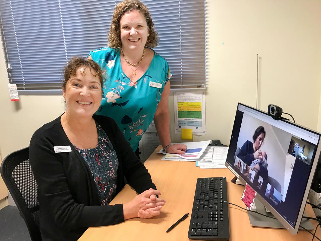 Nicki Cooley (Clinical Nurse Specialist) & Alexandra Read (Nurse Manager, Child and Family Health) running an online mothers’ group 