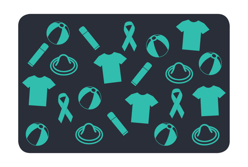 Image of resources including t-shirts, condoms, ribbons