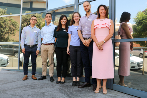 Leisa Rathborne (General Manager, St George Hospital) with St George Hospital Medical Interns