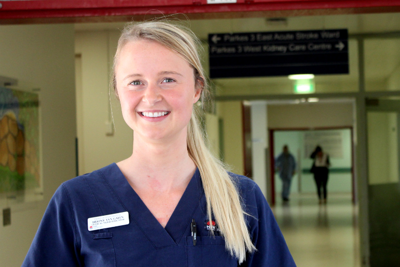 Female standing in Hospital corridor