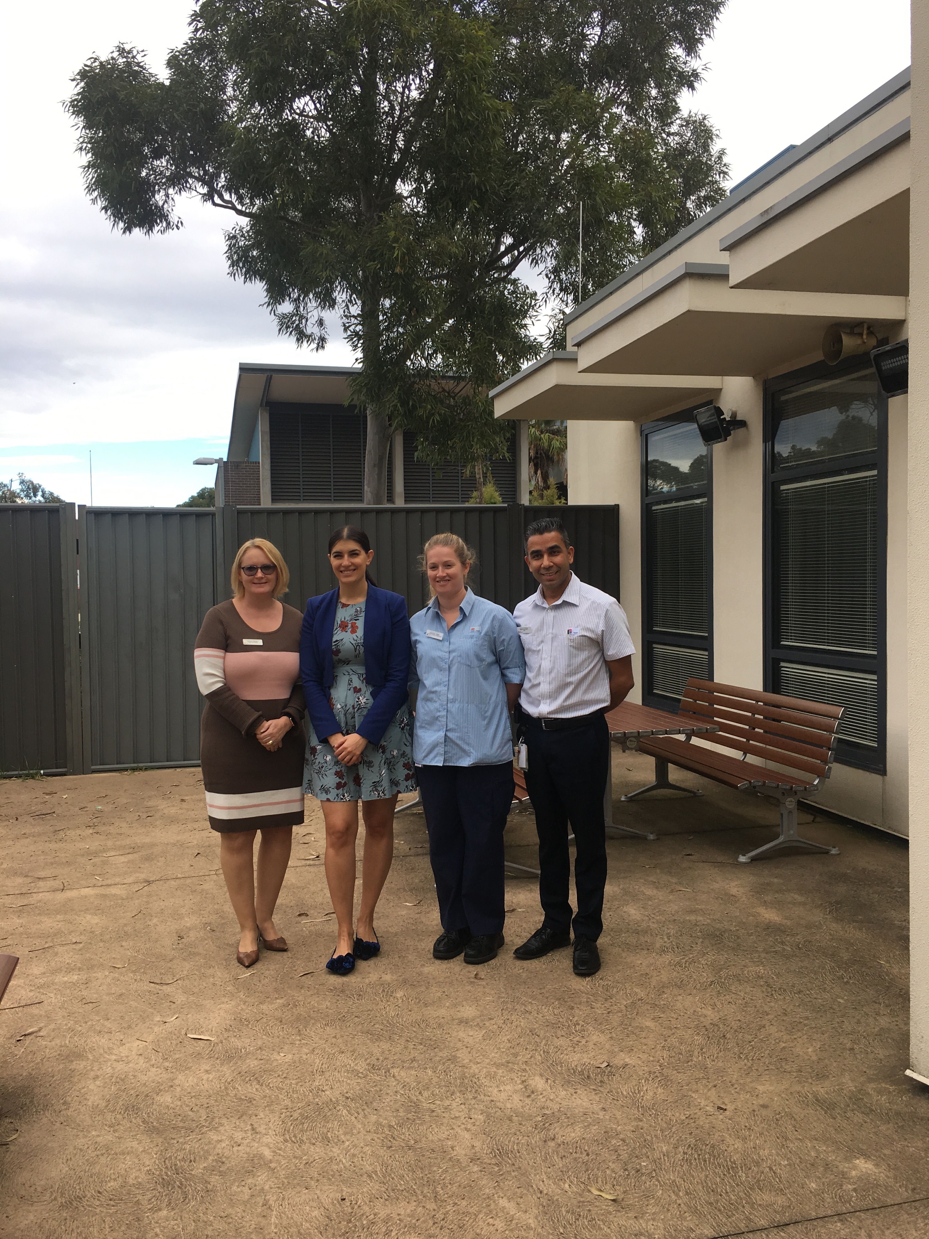 Nicole Wedell, Eleni Petinos, Kristin Tobi & Kiran Pandit in the Killara Extension courtyard, soon to be covered by an awning