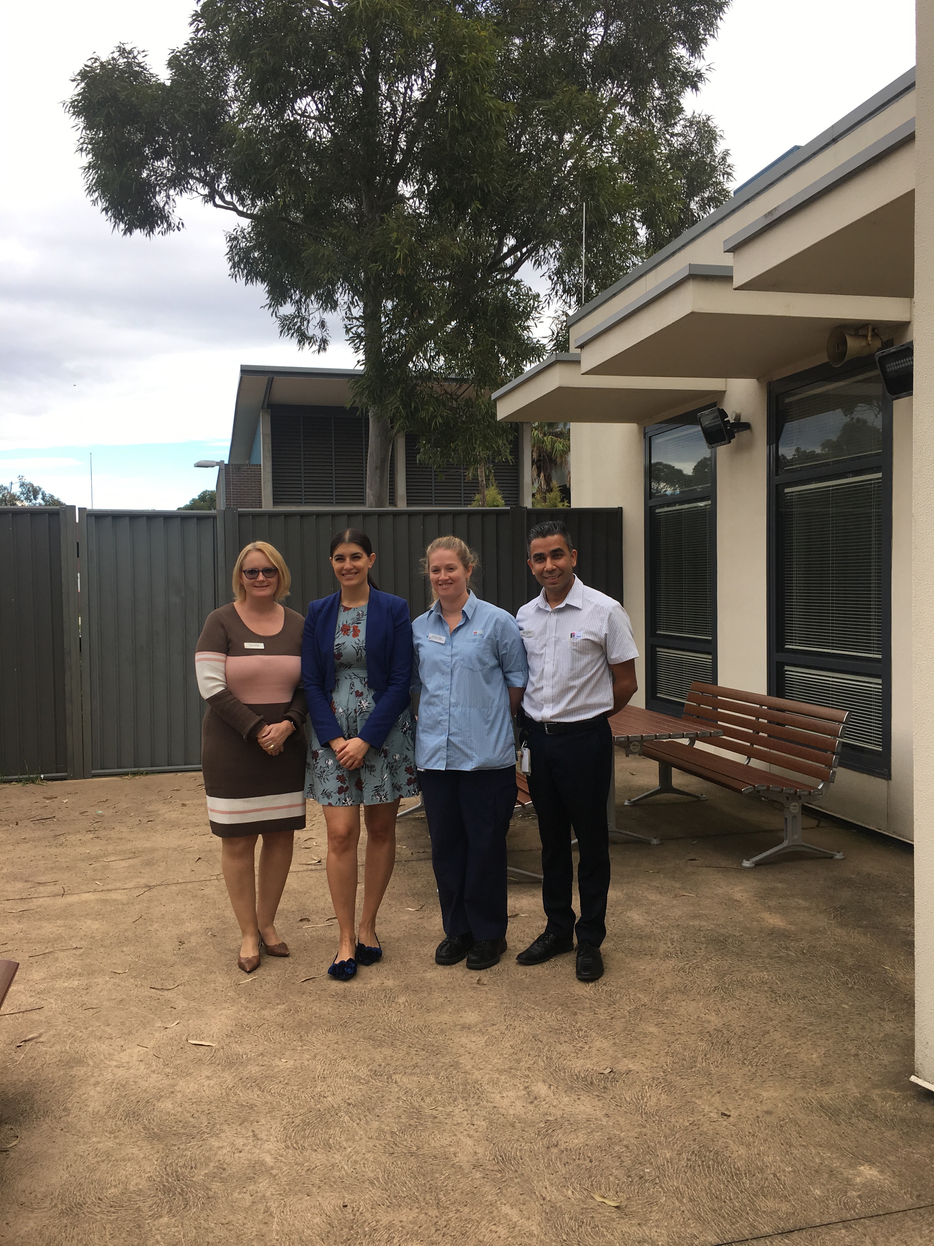 Nicole Wedell, Eleni Petinos, Kristin Tobi & Kiran Pandit in the Killara Extension courtyard, soon to be covered by an awning 