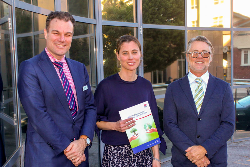 Tobi Wilson (Chief Executive), Dr Kate Charlesworth (Environmental Sustainability Lead) & Tony Jackson (A/Director, Primary, Integrated and Community Health) at the Environmental Sustainability Plan launch
