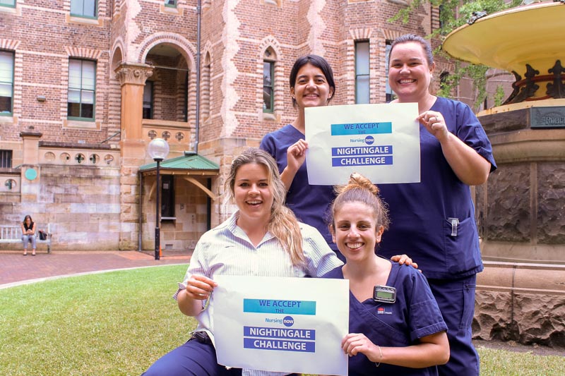 Sydney/Sydney Eye Hospital nurses out the front of the Nightingale Building
