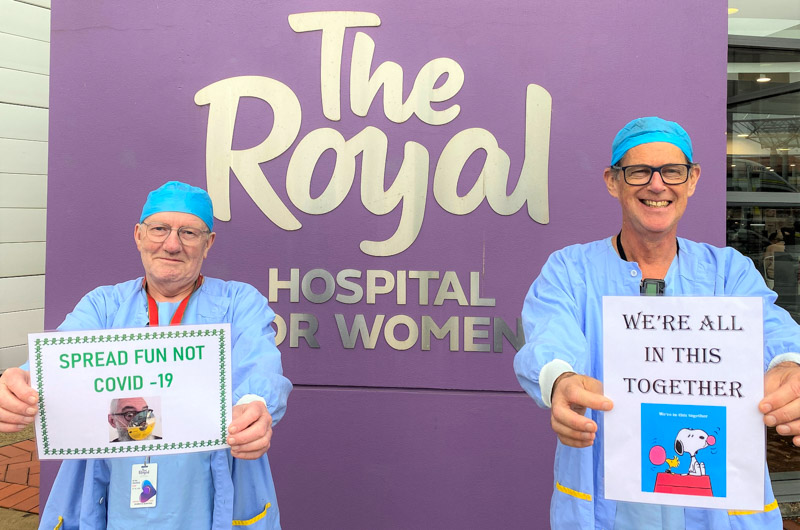Paul Finn & Stephen Swanson from the Royal Hospital for Women’s Domestic Services team standing outside the hospital 
