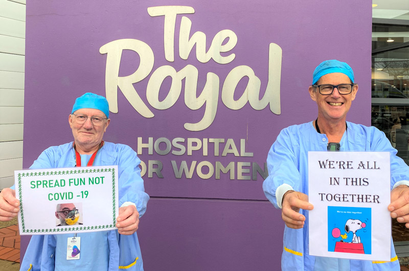 Paul Finn & Stephen Swanson from the Royal Hospital for Women’s Domestic Services team standing outside the hospital