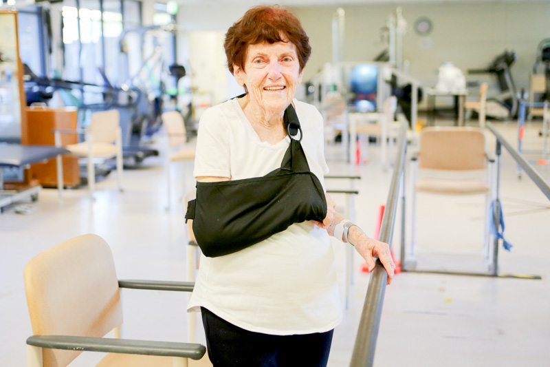 Toni McDonald with her arm in a sling
