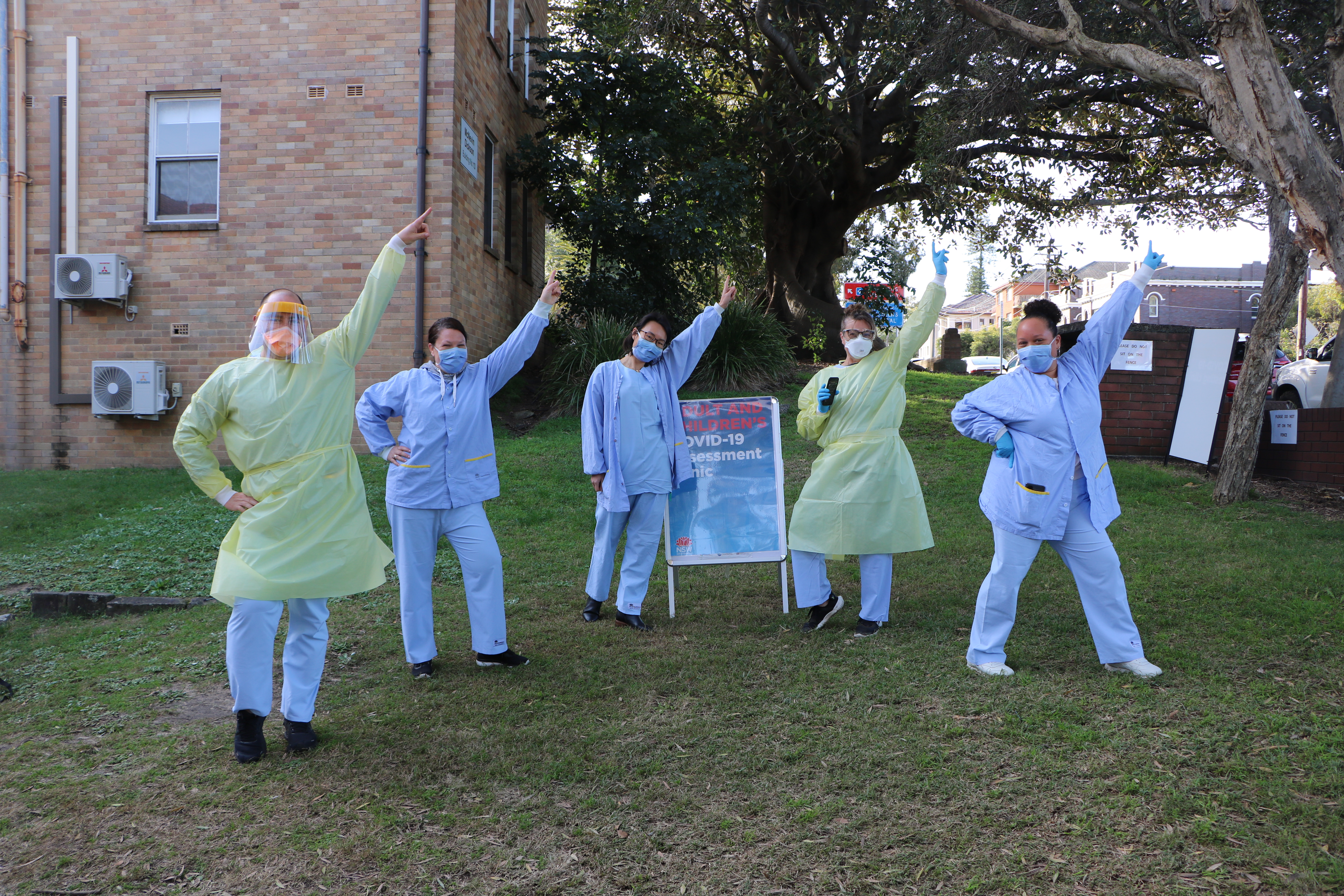 Staff outside POWH COVID Clinic 