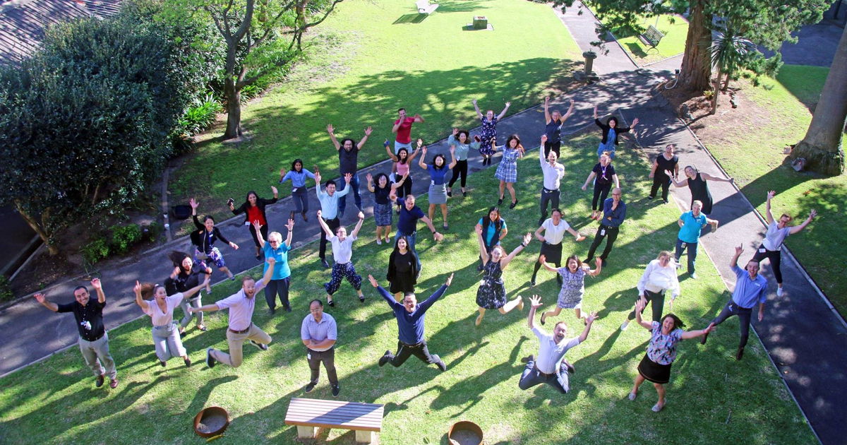 Pharmacists jumping in the air