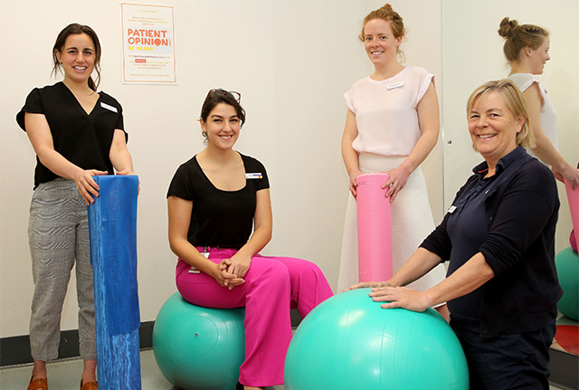 Group of women with exercise balls 