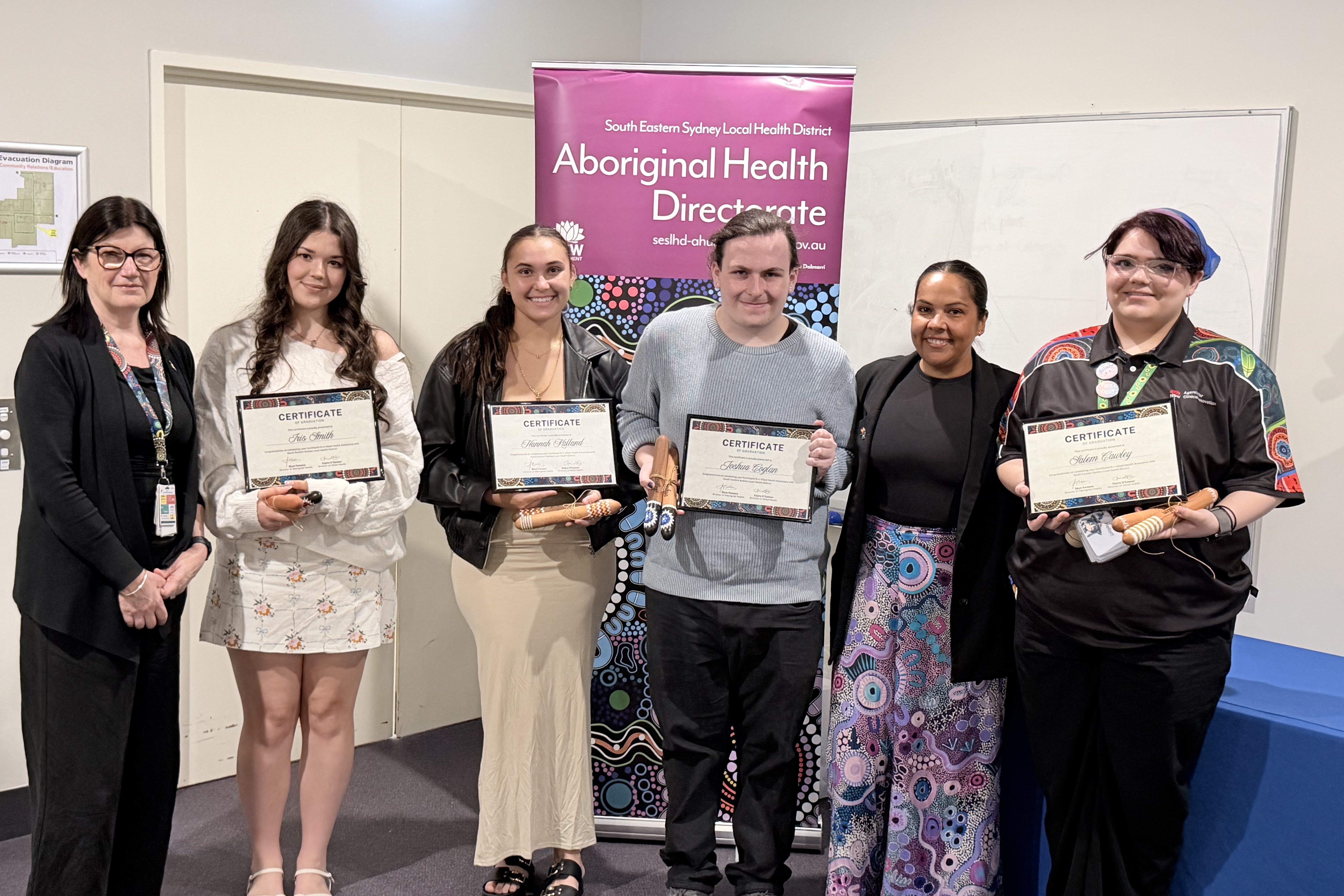 SBAT graduates with Skye Parsons, Director of Aboriginal Health, and Claire O'Connor, Director of Allied Health
