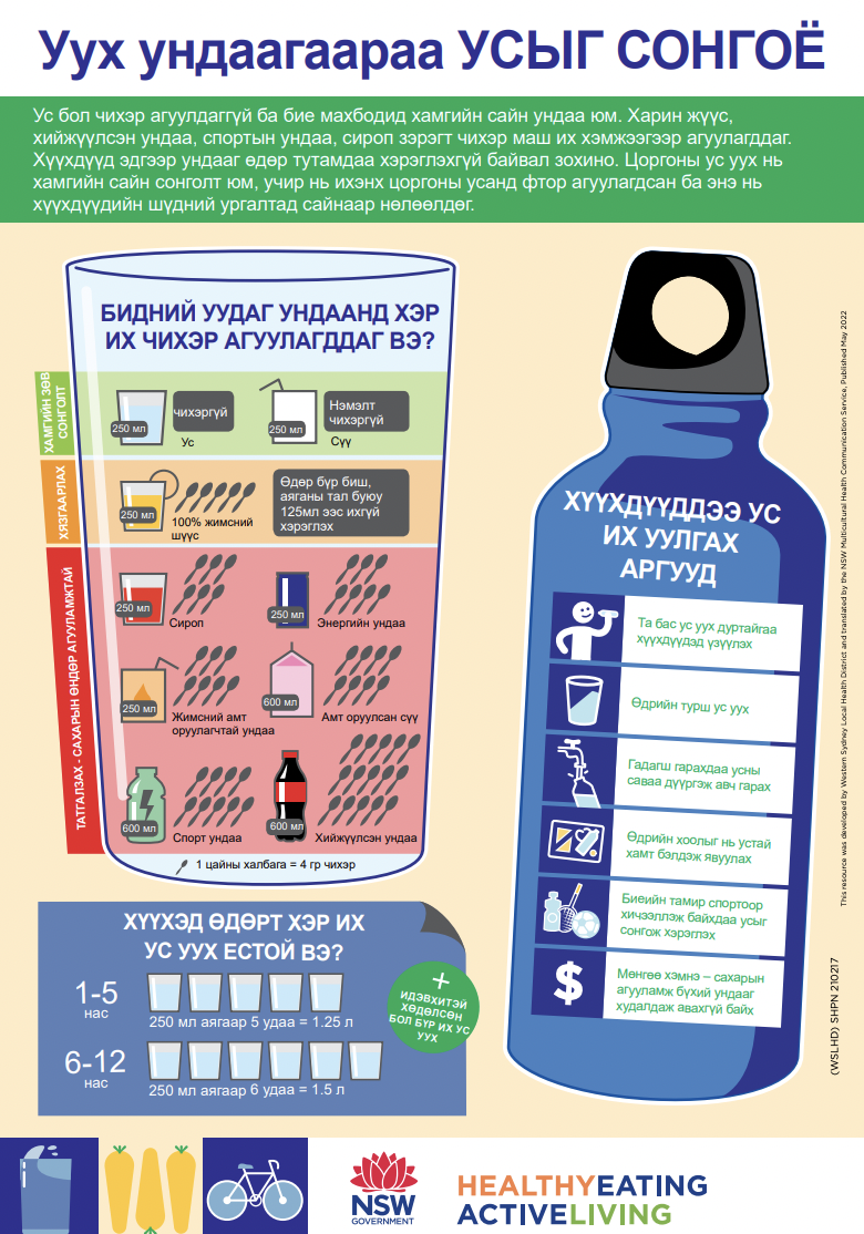 Choose water as a drink (Mongolian) 