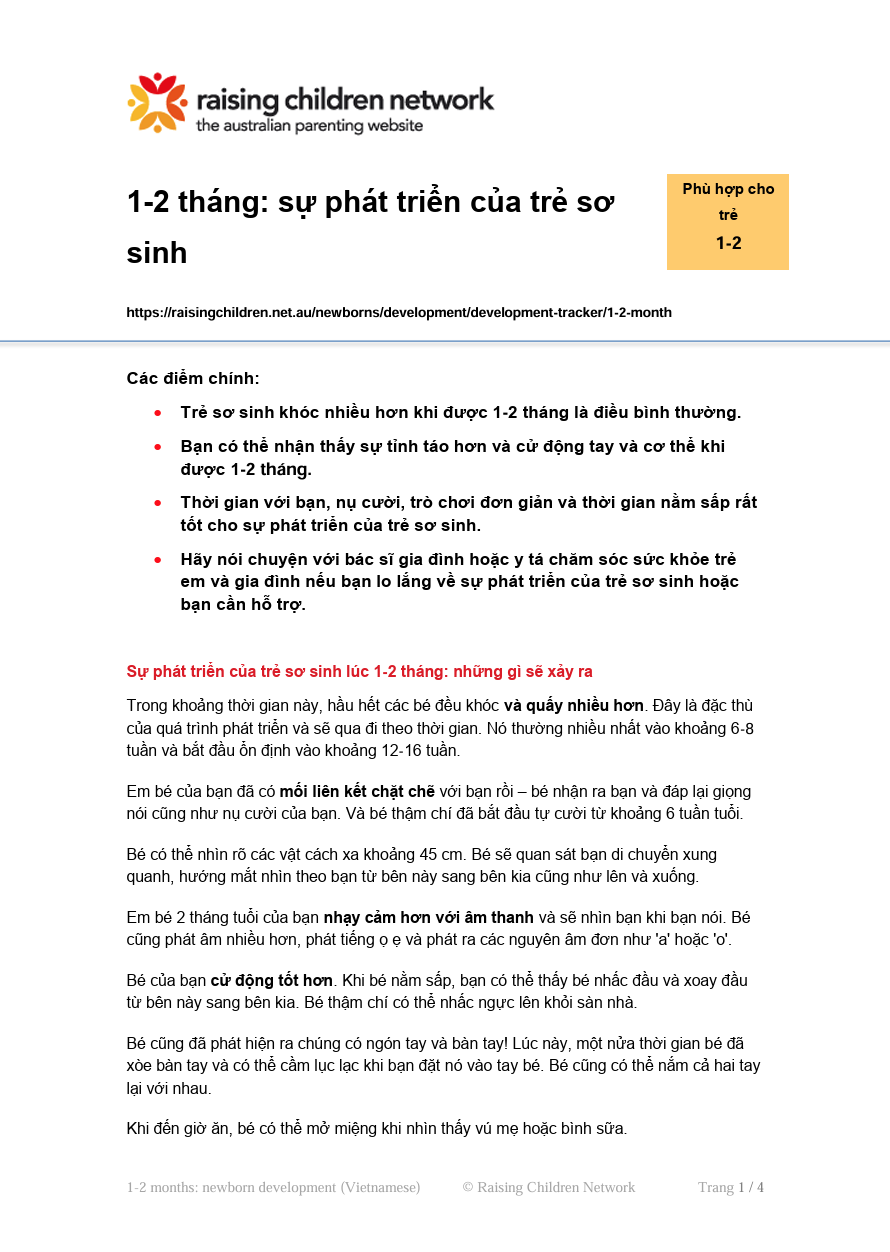1-2 months newborn development (Vietnamese)