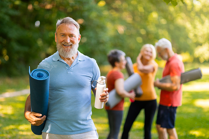 outdoors and exercising