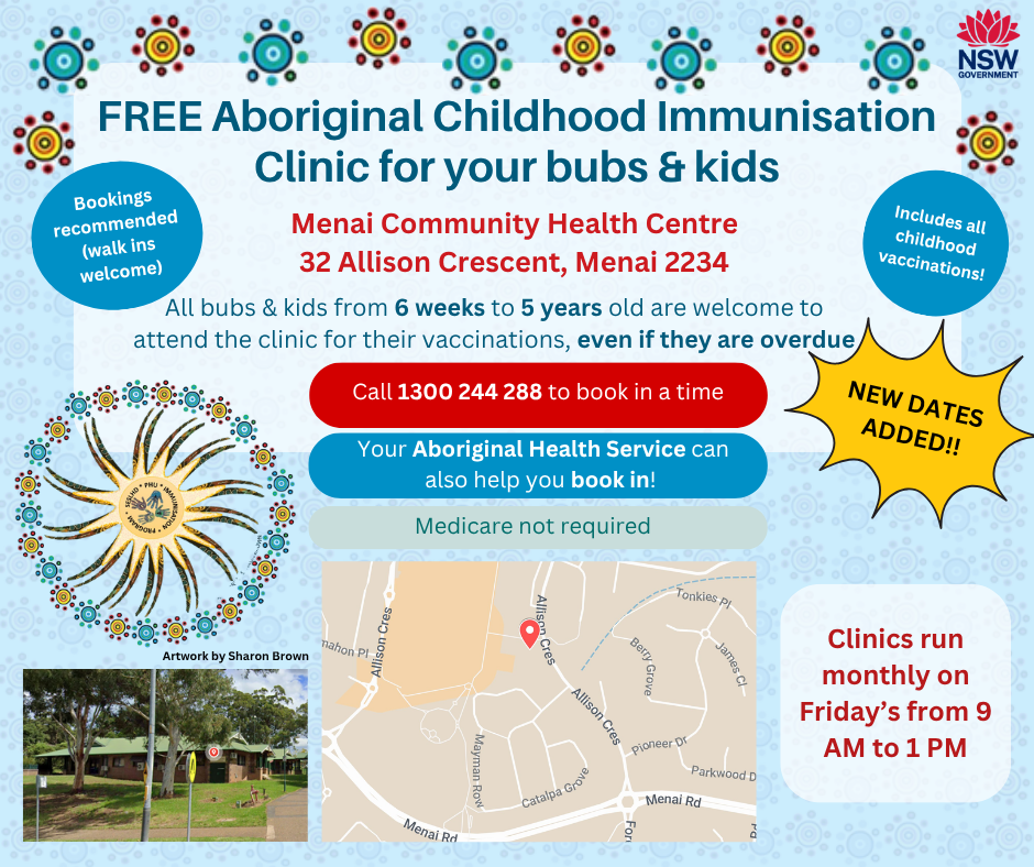 Image with information on Menai childhood vaccination clinic